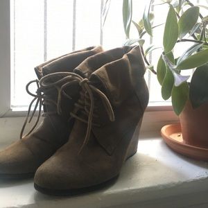 Brown faux suede wedge boots